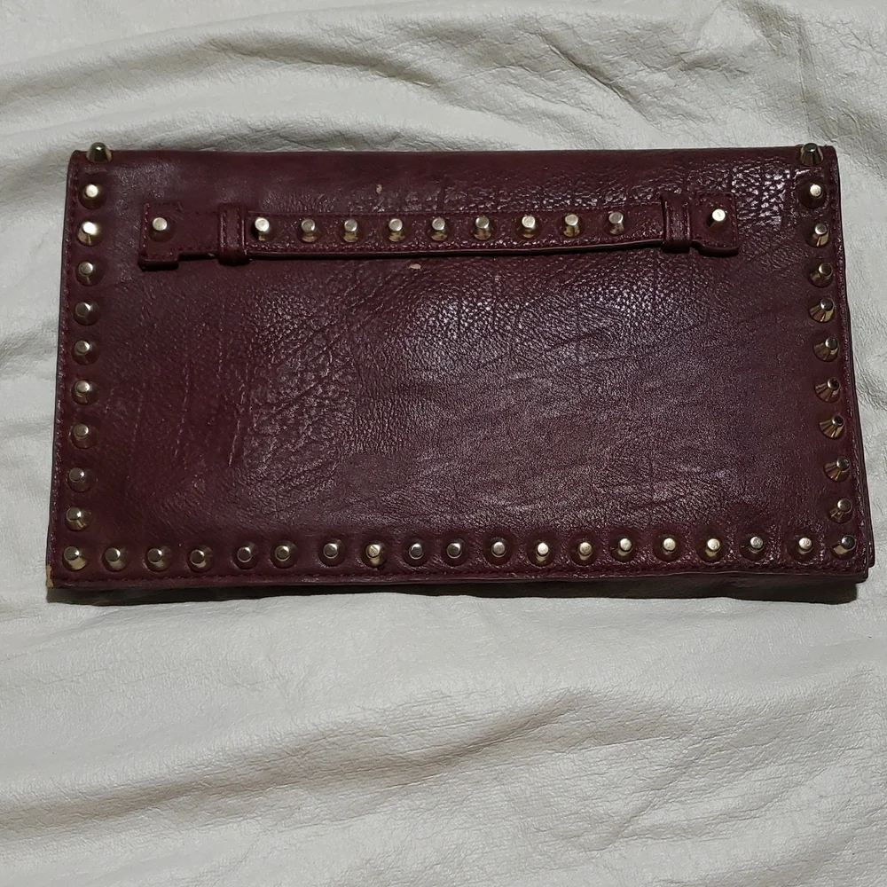 Street Level Floral Burgundy Gold Studded Clutch - Picture 1 of 5